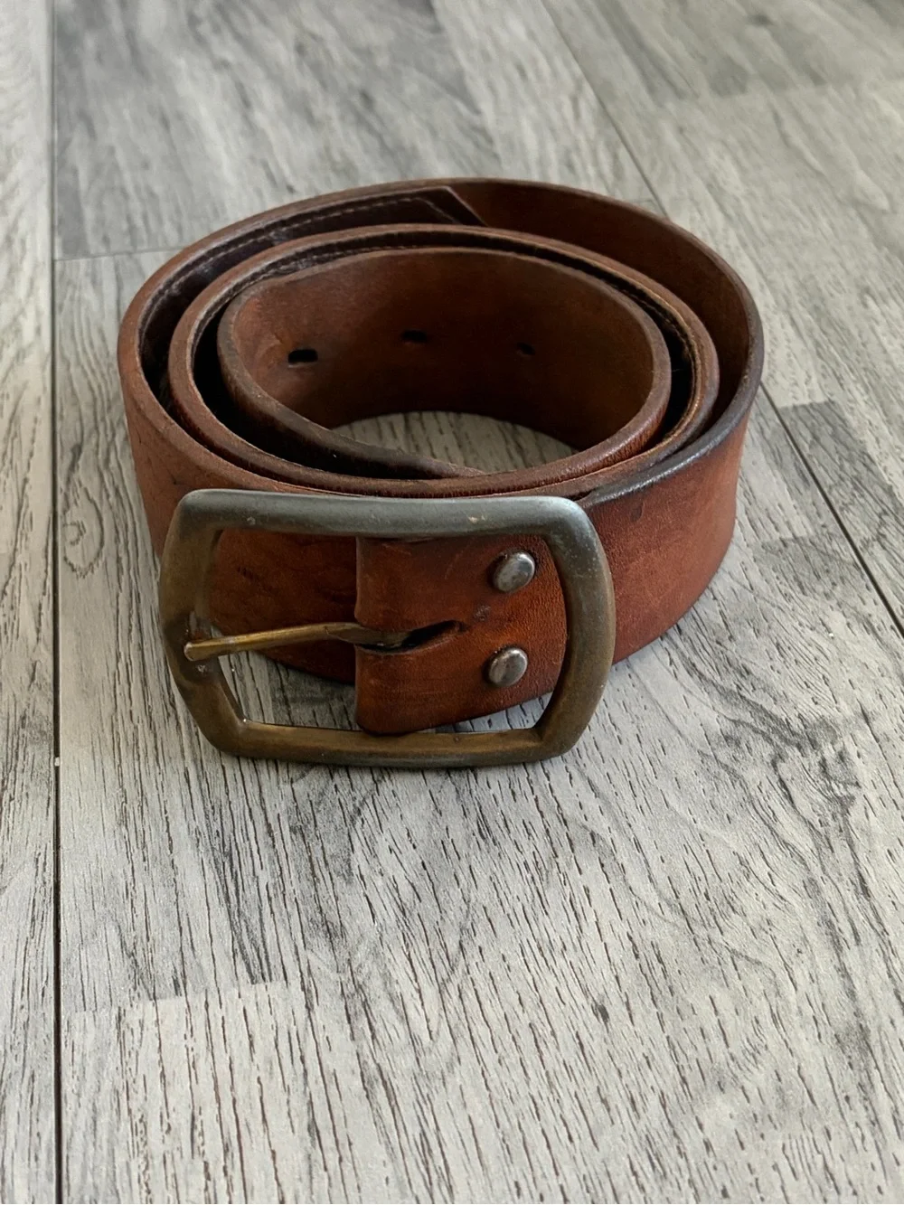 True Vintage 1950 Brown Leather Belt Brass Buckle Hidden Talon Zipper Sz 30-32